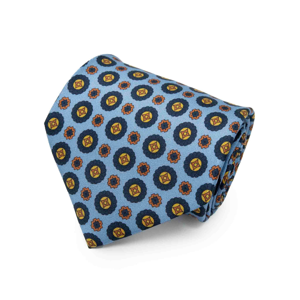 Light Blue and Blue Medallions Silk Tie Serà Fine Silk