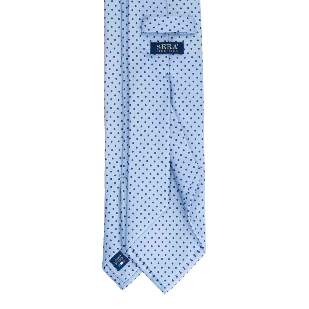 Light Blue Silk Tie with Blue Polka Dots Serà Fine Silk