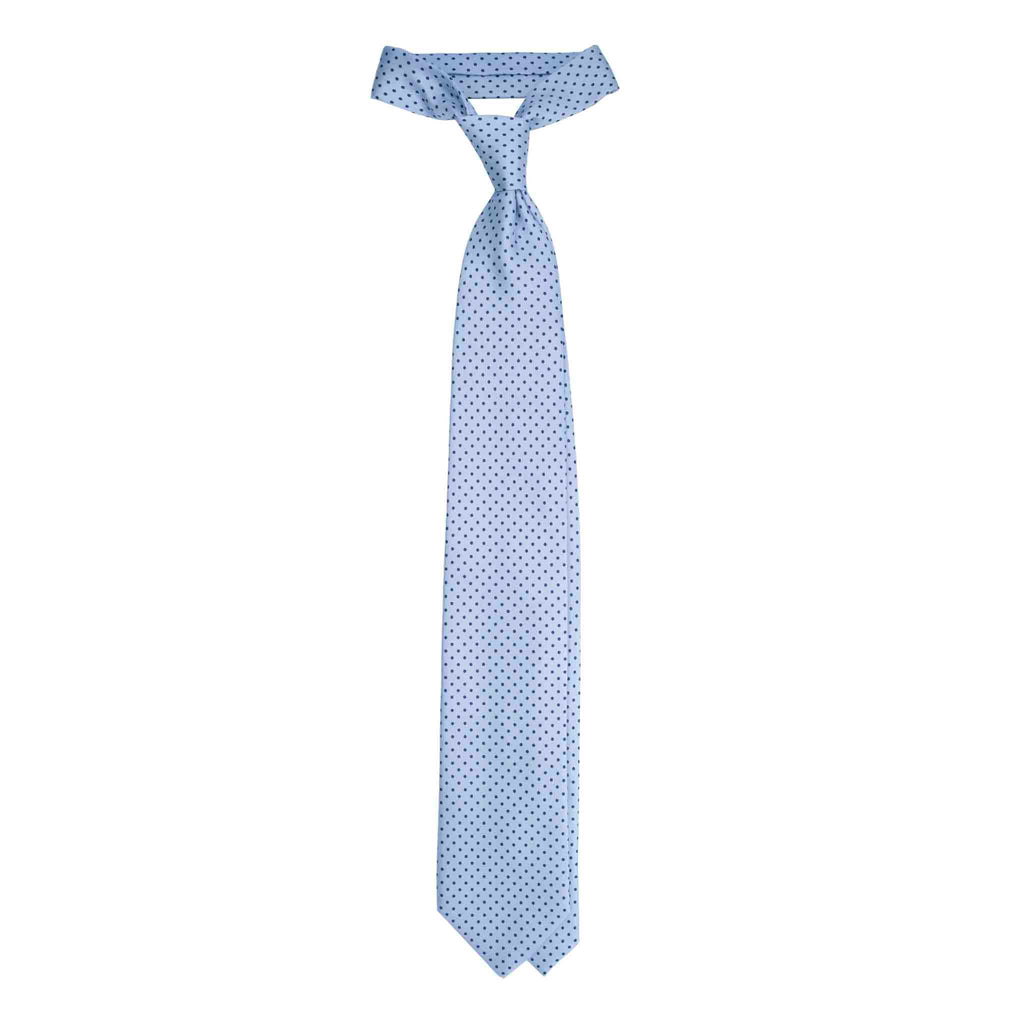 Light Blue Silk Tie with Blue Polka Dots Serà Fine Silk