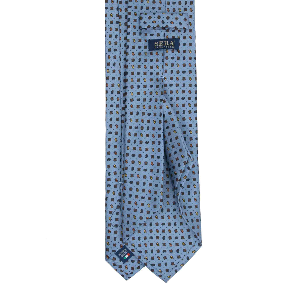 Light Blue Silk Tie & Coffee Barolo Pocket Square Set Serà Fine Silk