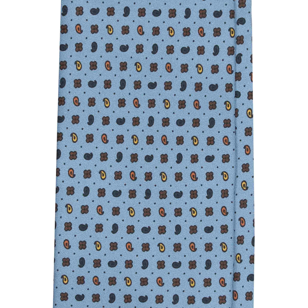 Light Blue Silk Tie & Coffee Barolo Pocket Square Set Serà Fine Silk