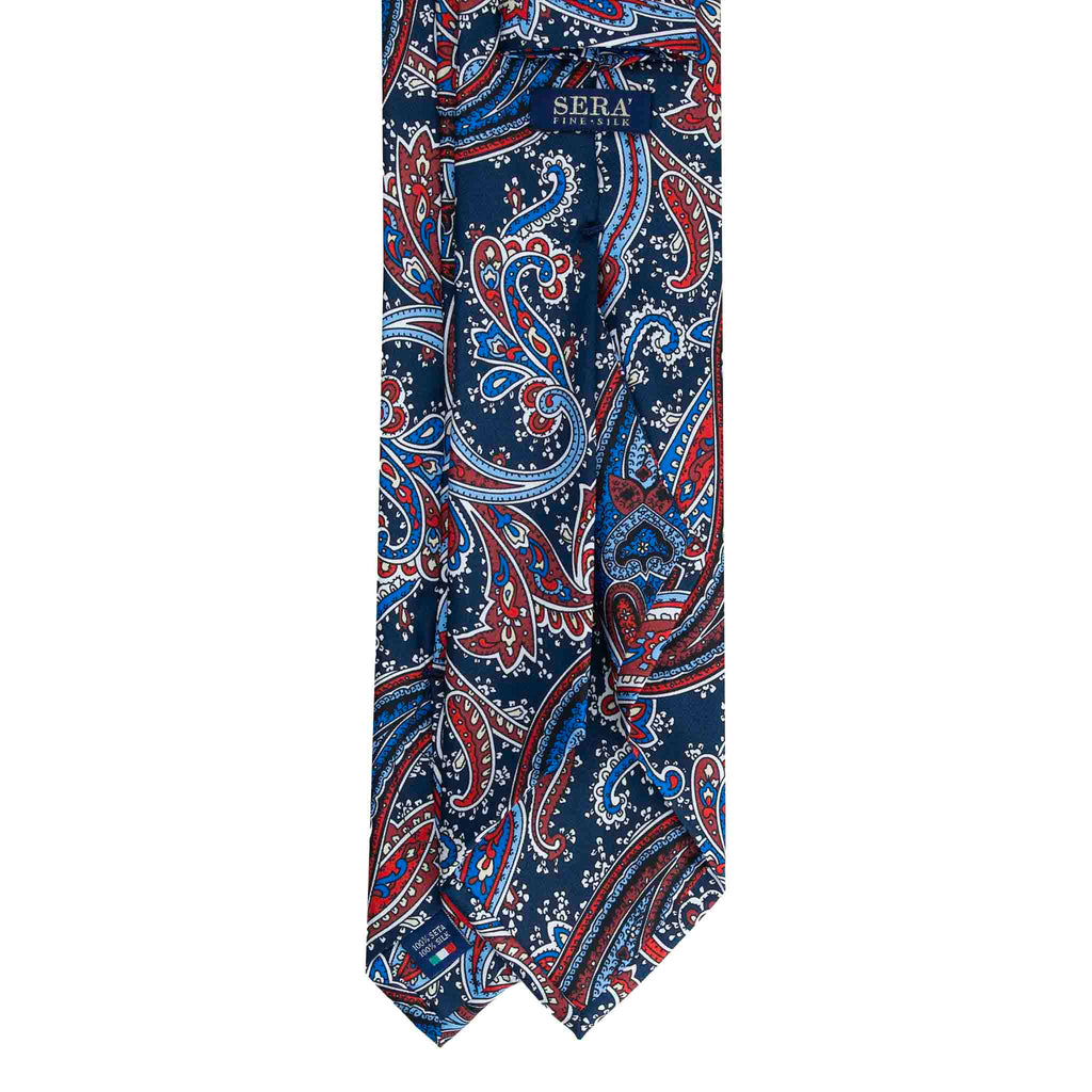 Navy Silk Tie with Classic Paisley Pattern Serà Fine Silk