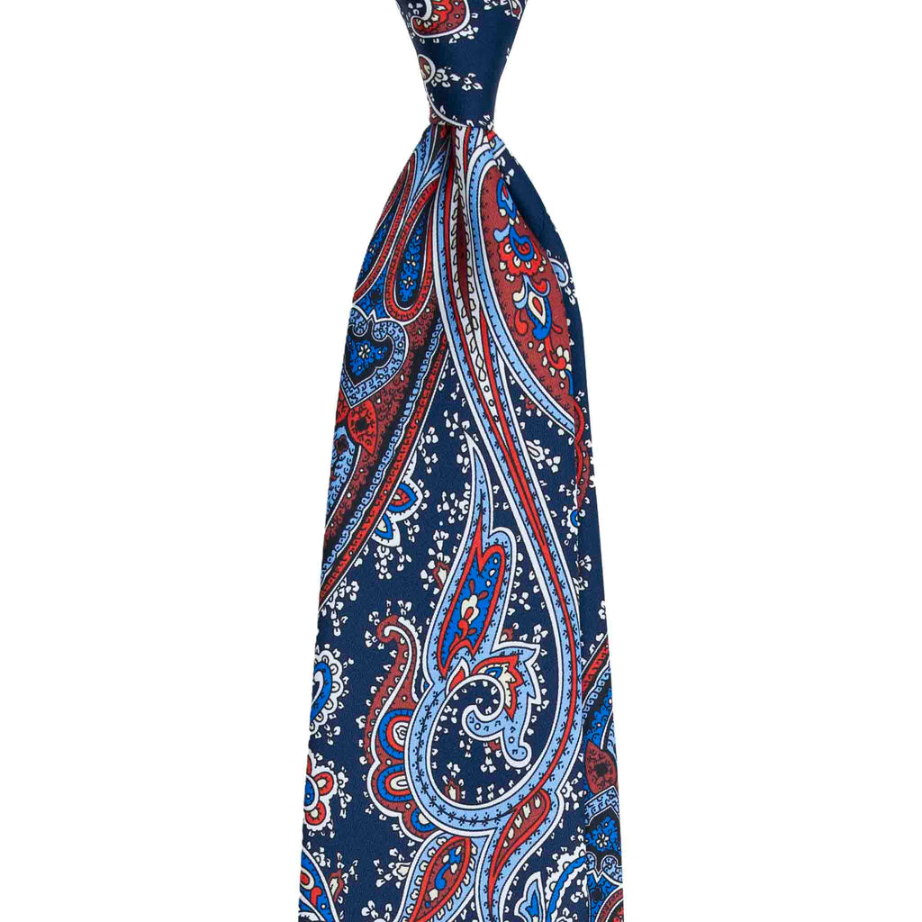 Navy Silk Tie with Classic Paisley Pattern Serà Fine Silk