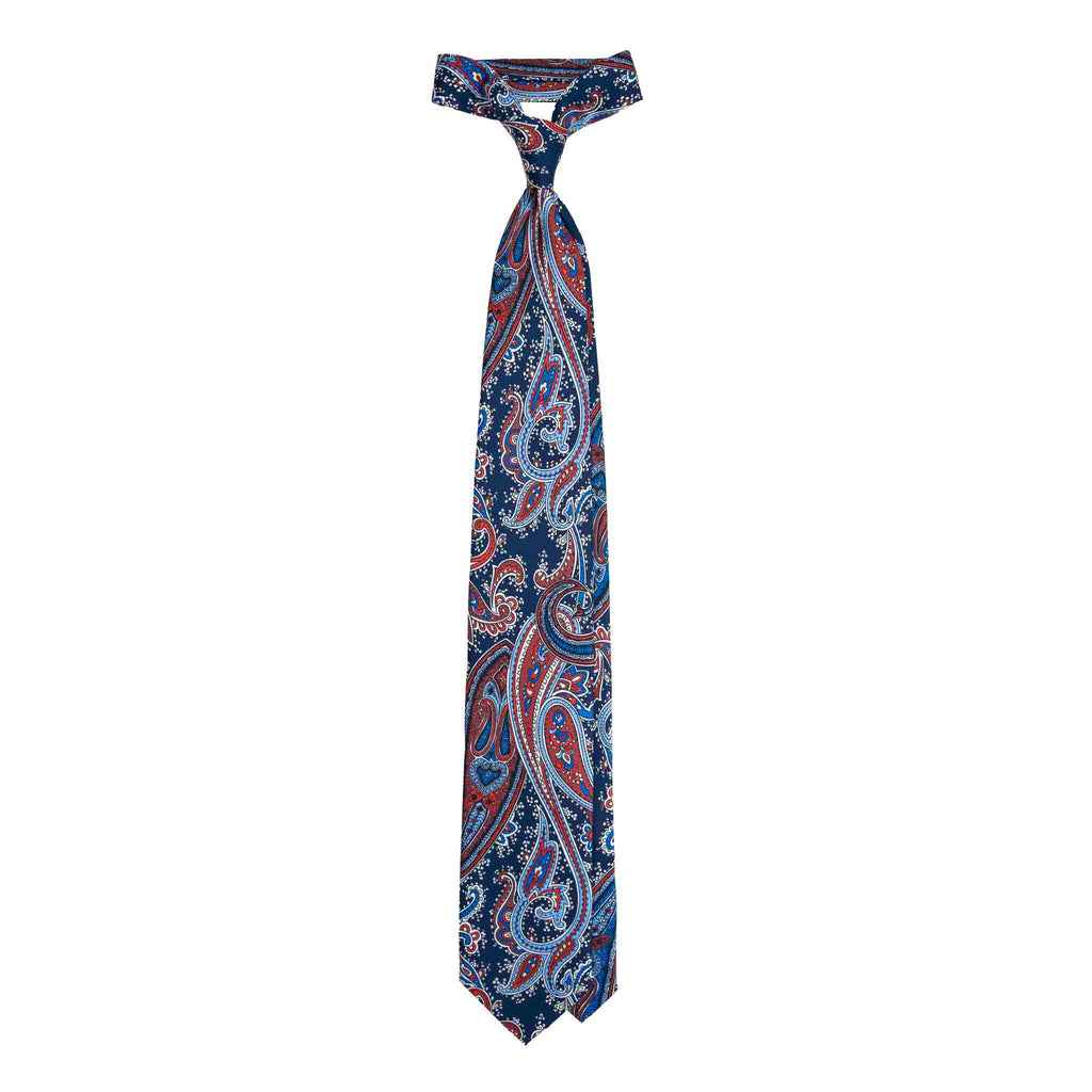 Navy Silk Tie with Classic Paisley Pattern Serà Fine Silk