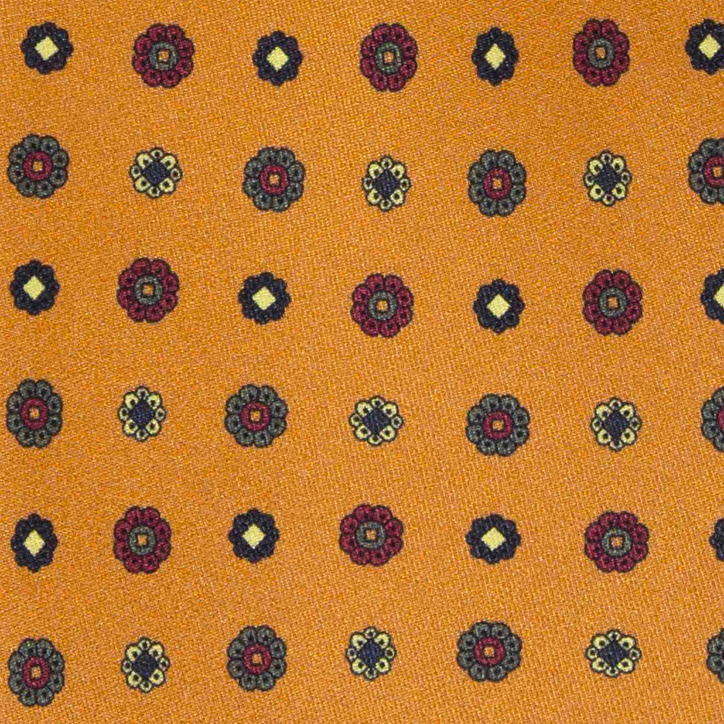 Orange with Burgundy Small Flowers Silk Tie Serà Fine Silk