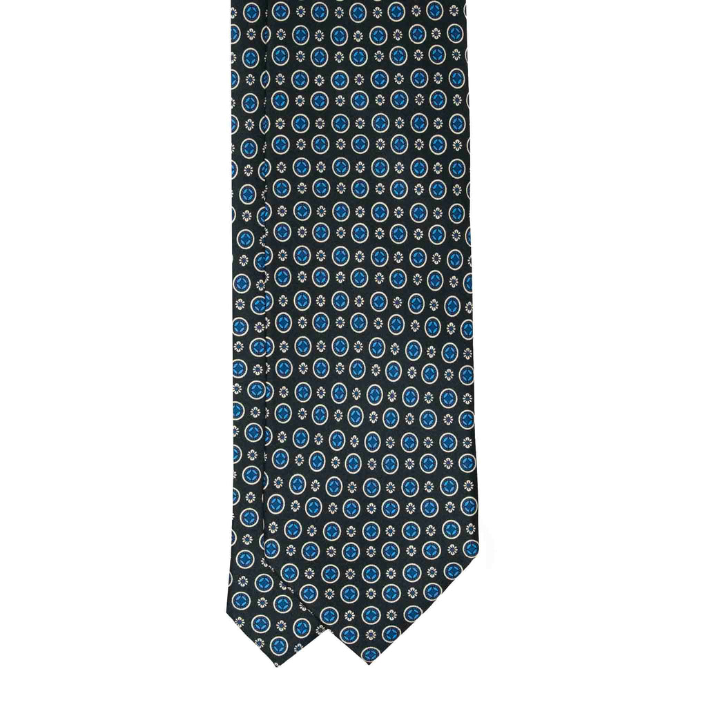 Dark Green and Blue Pattern Silk Tie Serà Fine Silk