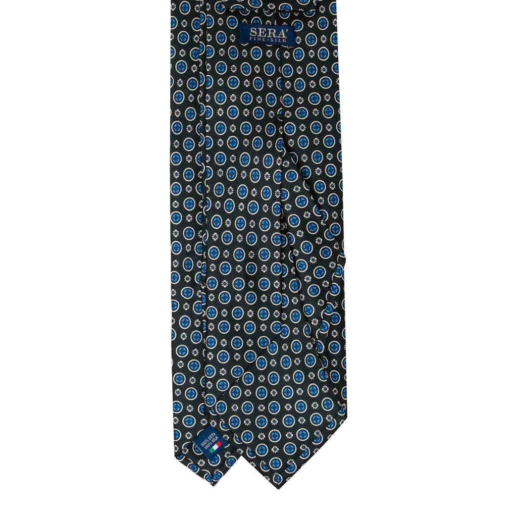 Dark Green and Blue Pattern Silk Tie Serà Fine Silk