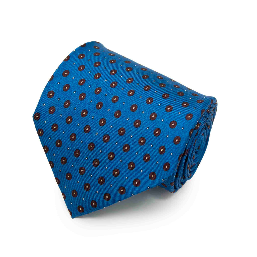 Blue with Brown Circles Pattern Silk Tie Serà Fine Silk