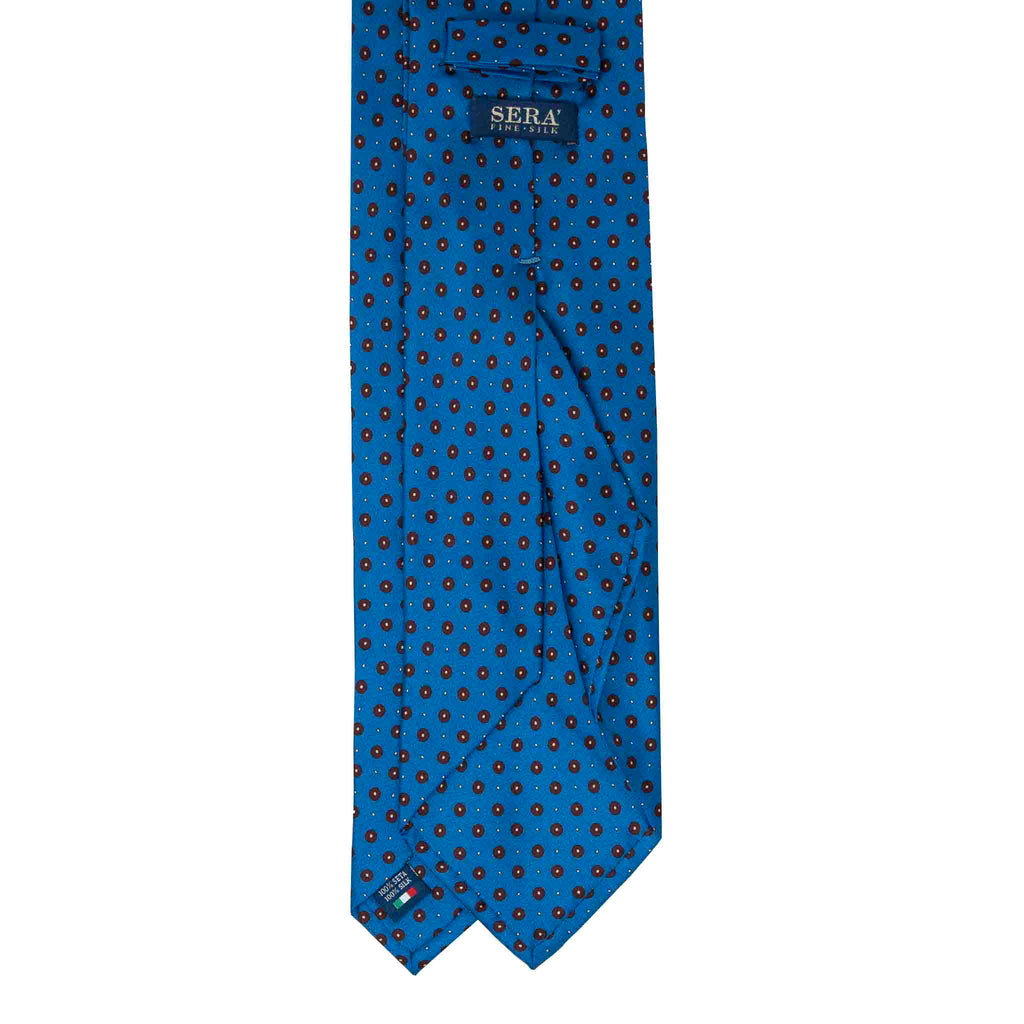 Blue with Brown Circles Pattern Silk Tie Serà Fine Silk