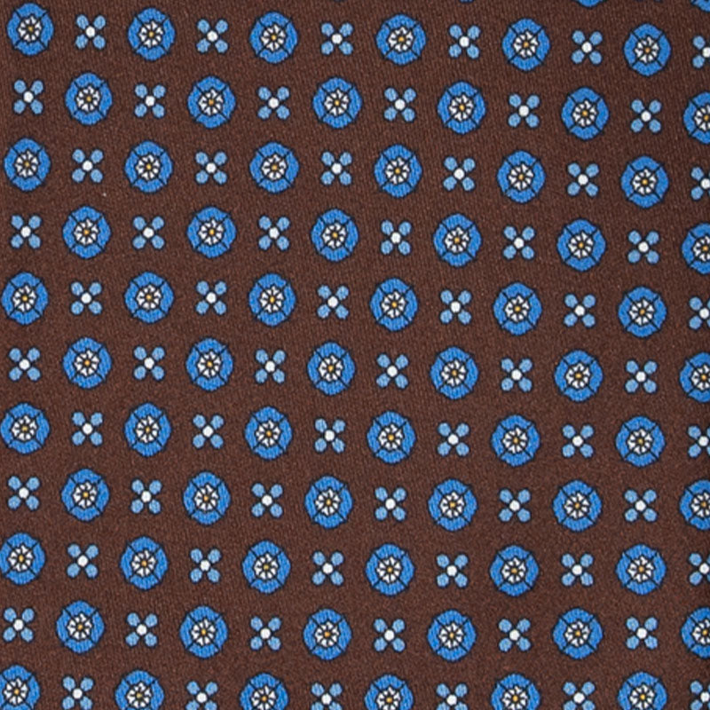 Brown with Blue Geometric Pattern Silk Tie Serà Fine Silk