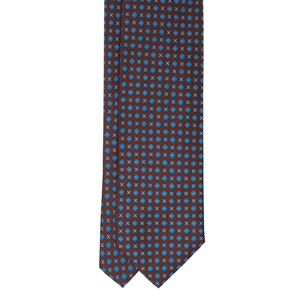 Brown with Blue Geometric Pattern Silk Tie Serà Fine Silk