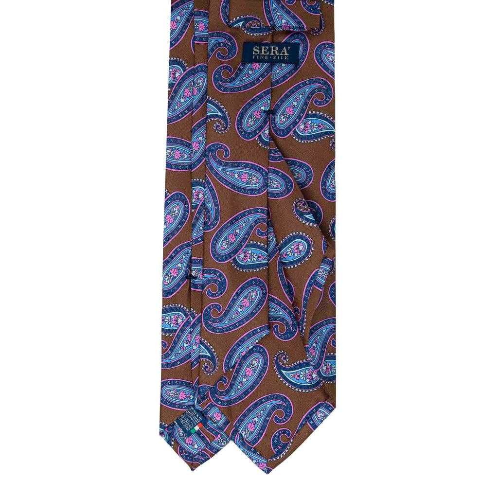 Brown With Blue and Pink Paisley Pattern Sera Fine Silk