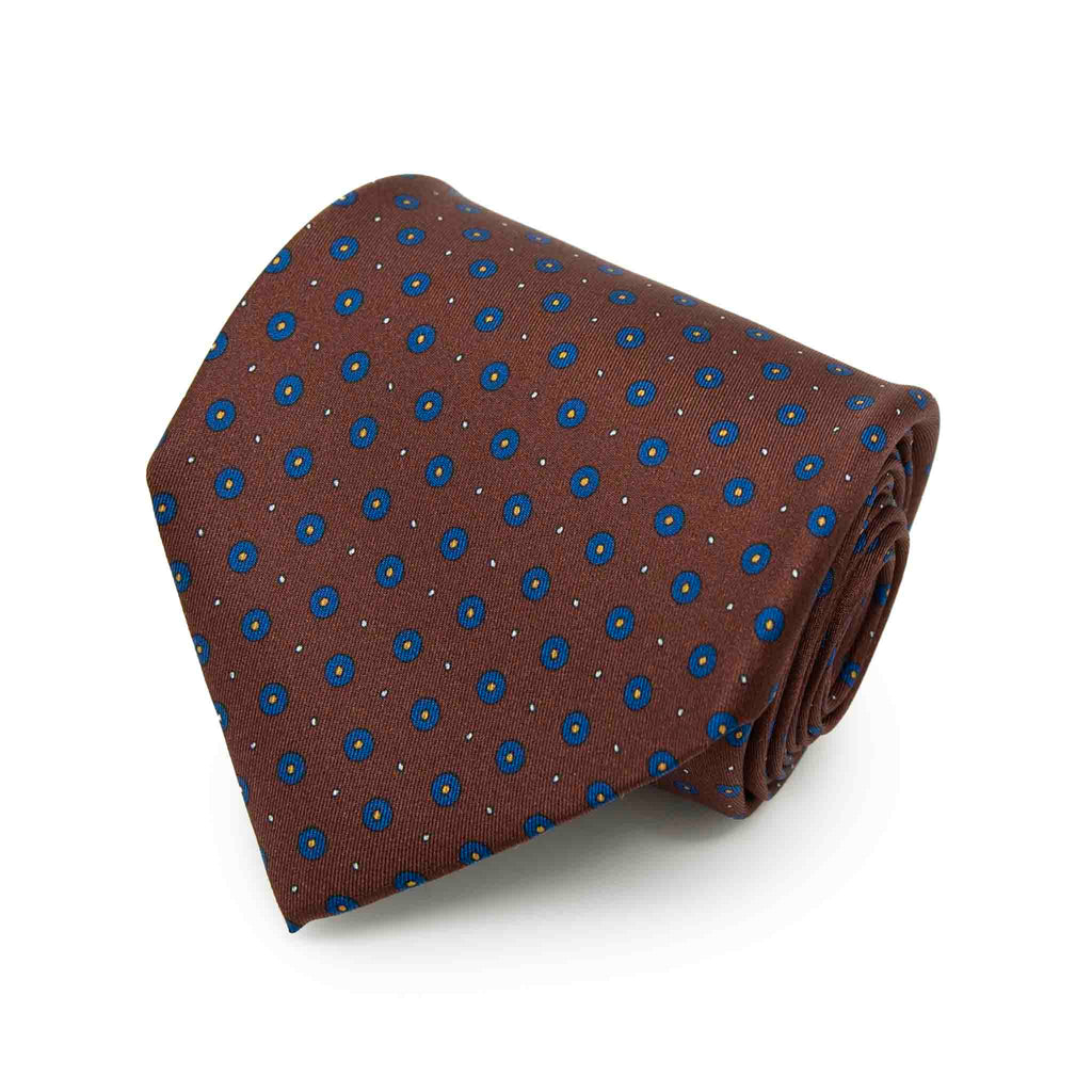 Brown with Small Blue Circles Silk Tie Serà Fine Silk