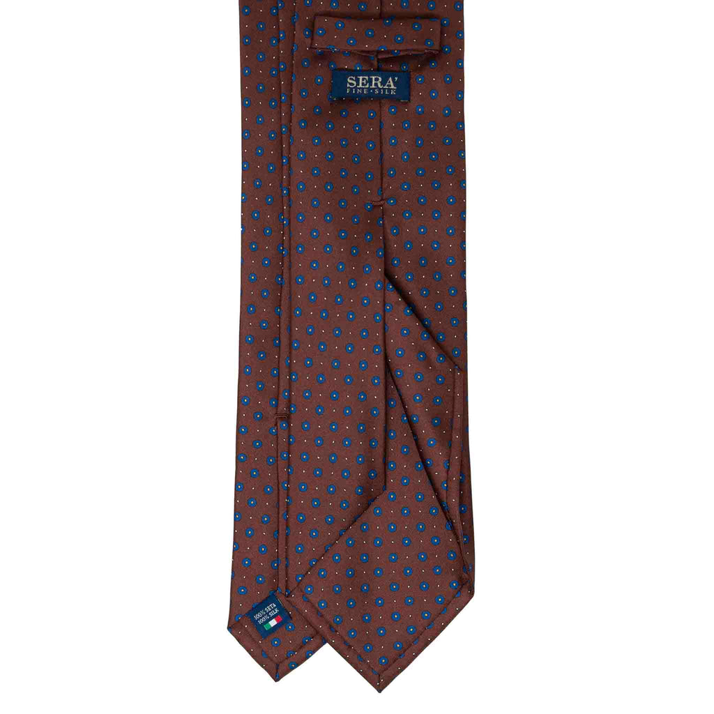 Brown Silk Tie with Small Blue Circles  Serà Fine Silk