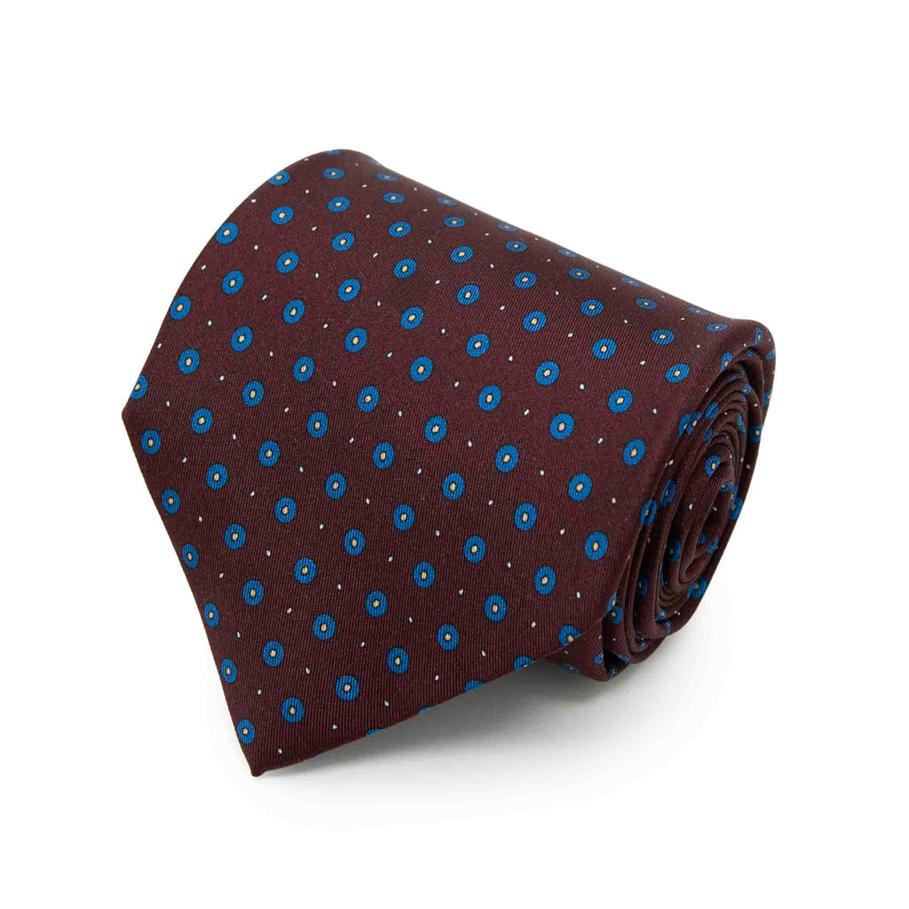 Mahogany with Small Blue Circles Silk Tie Serà Fine Silk