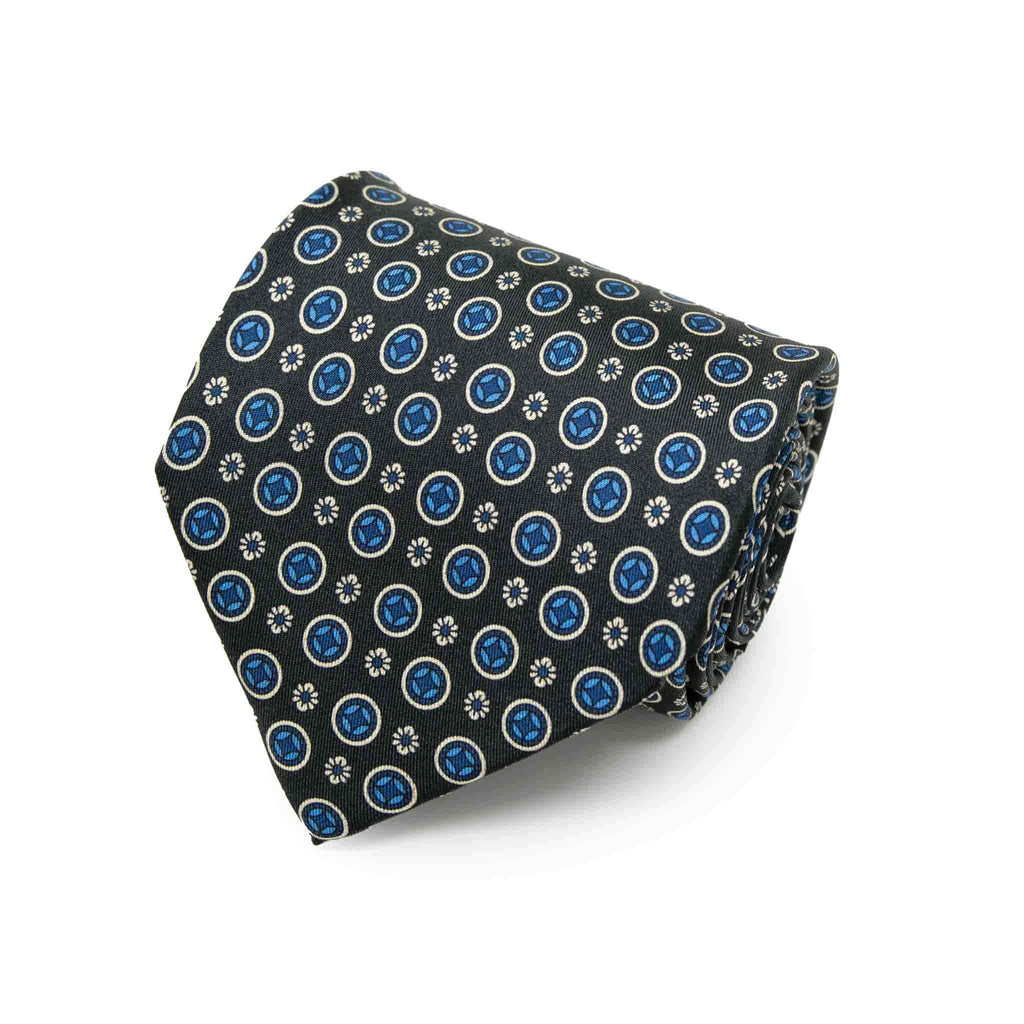 Dark Green and Blue Pattern Silk Tie Serà Fine Silk