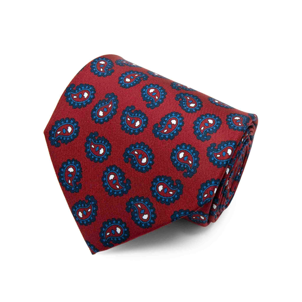 Dark Red With Navy Blue Paisley Silk Tie