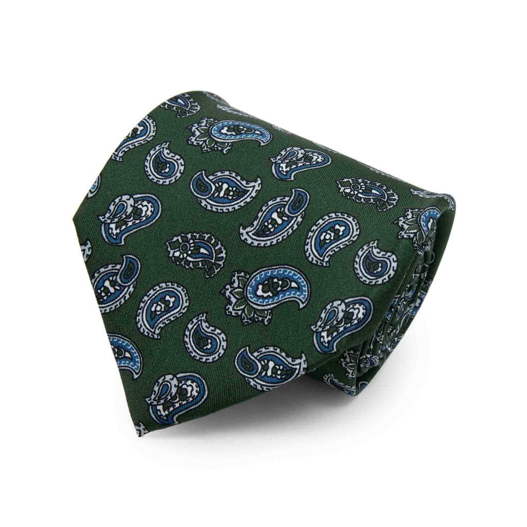 Forest Green with Blue Paisley Silk Tie Sera Fine Silk