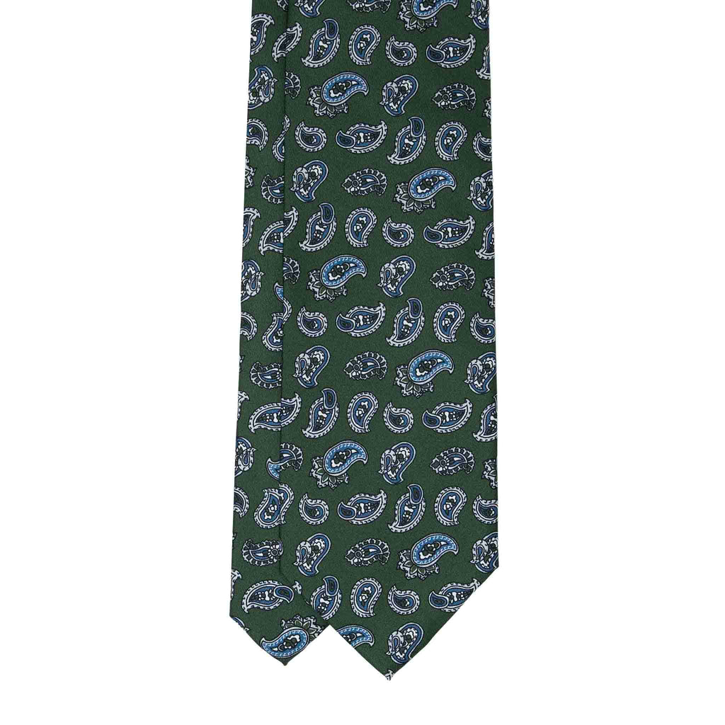 Forest Green with Blue Paisley Silk Tie Sera Fine Silk