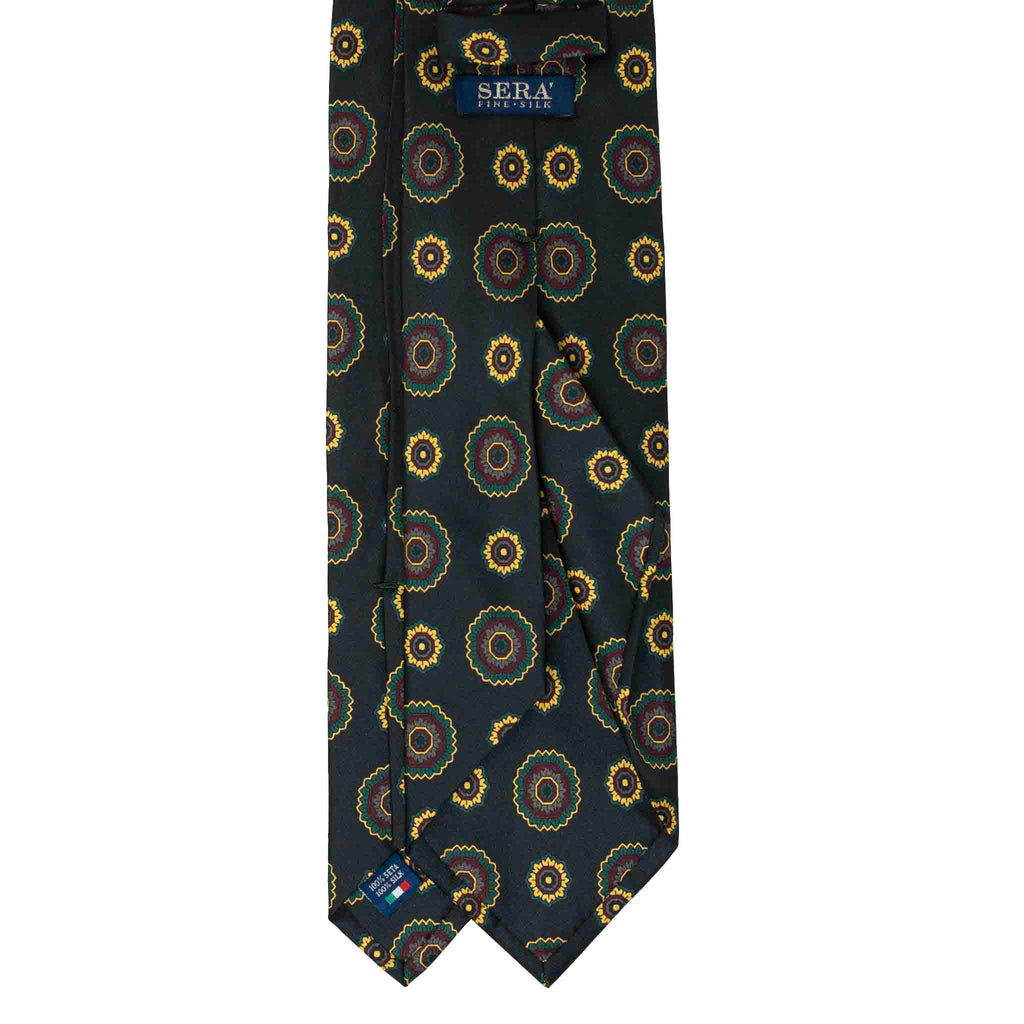 Green and Yellow Big Flowers Silk Tie Serà Fine Silk