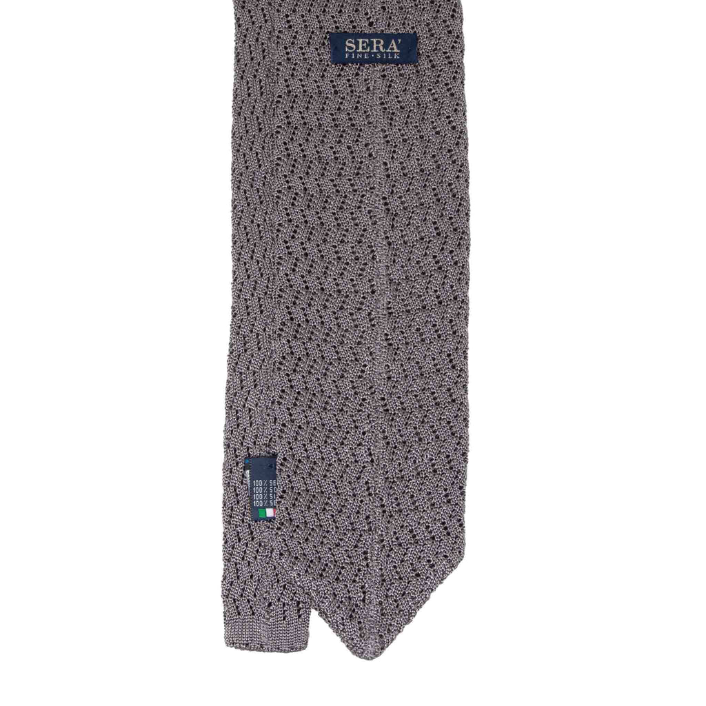 Grey Zig Zag V Point Knitted Silk Tie Será Fine Silk