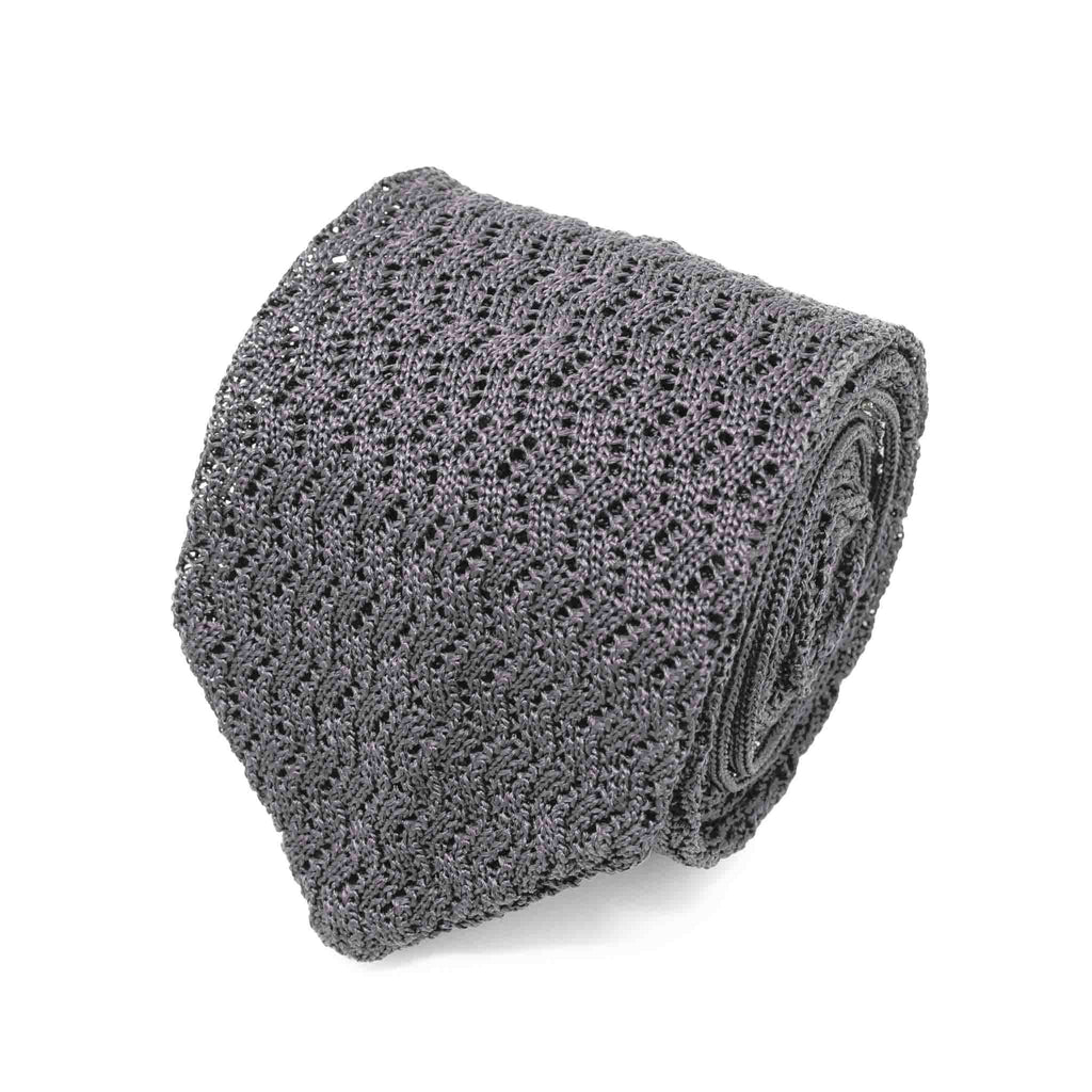 Grey Zig Zag V Point Knitted Silk Tie Será Fine Silk