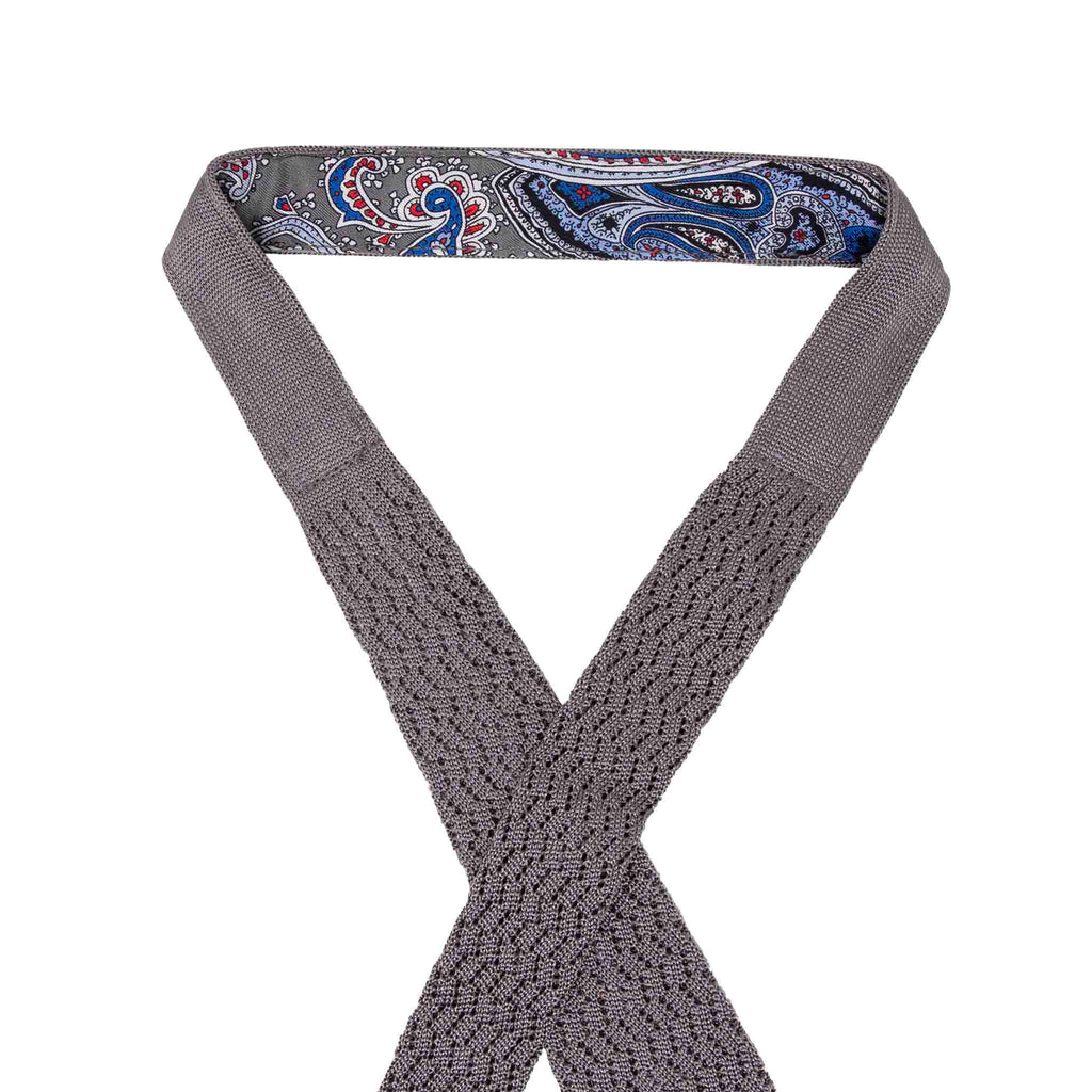 Grey Zig Zag V Point Knitted Silk Tie Será Fine Silk