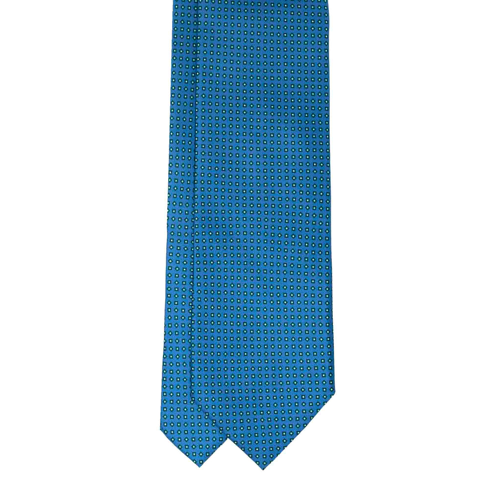 Light Blue with Green Square Dots Silk Tie Serà Fine Silk