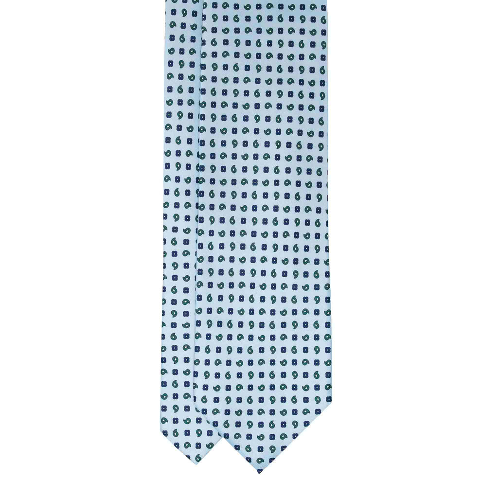 Light Blue with Dark Geometric Pattern Silk Tie Serà Fine Silk