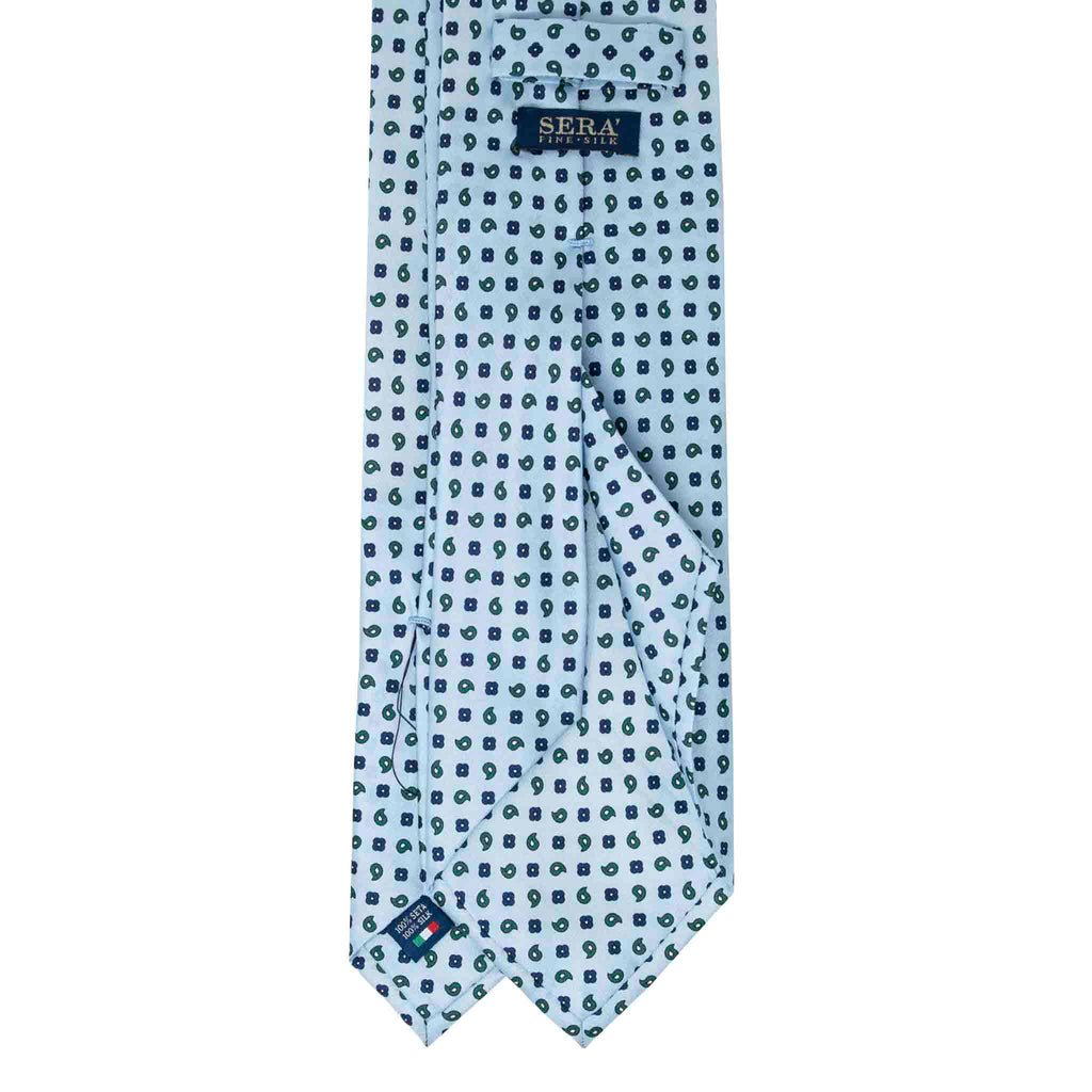 Light Blue with Dark Geometric Pattern Silk Tie Serà Fine Silk