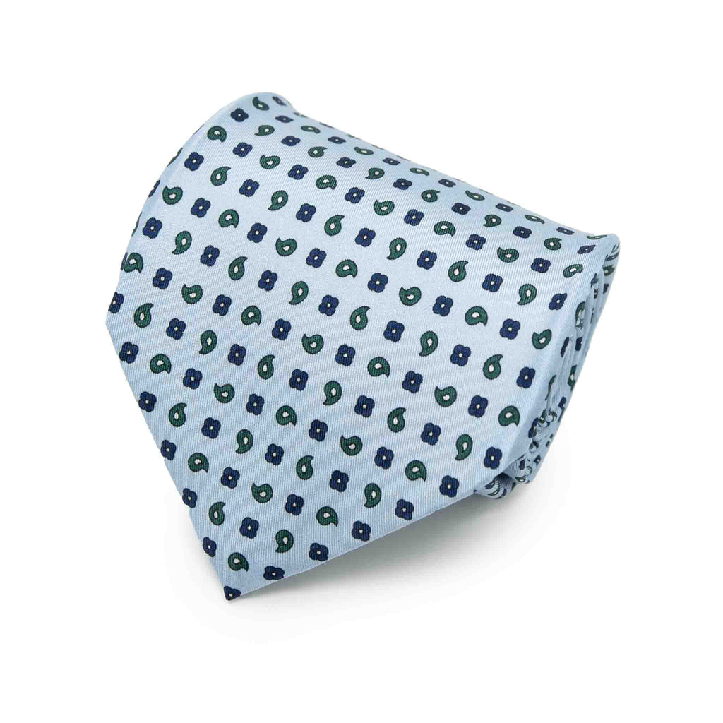 Light Blue with Dark Geometric Pattern Silk Tie Serà Fine Silk