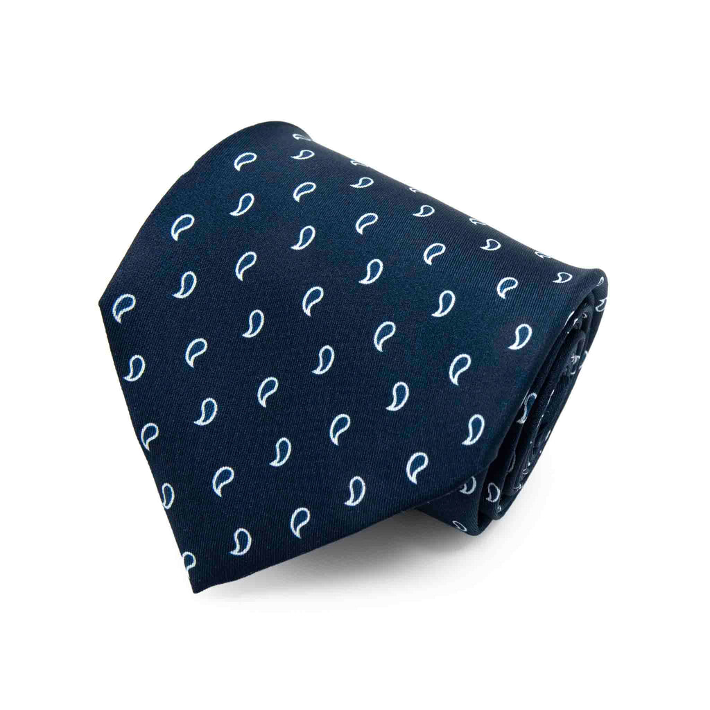 Navy With White Paisley Silk Tie Sera Fine Silk