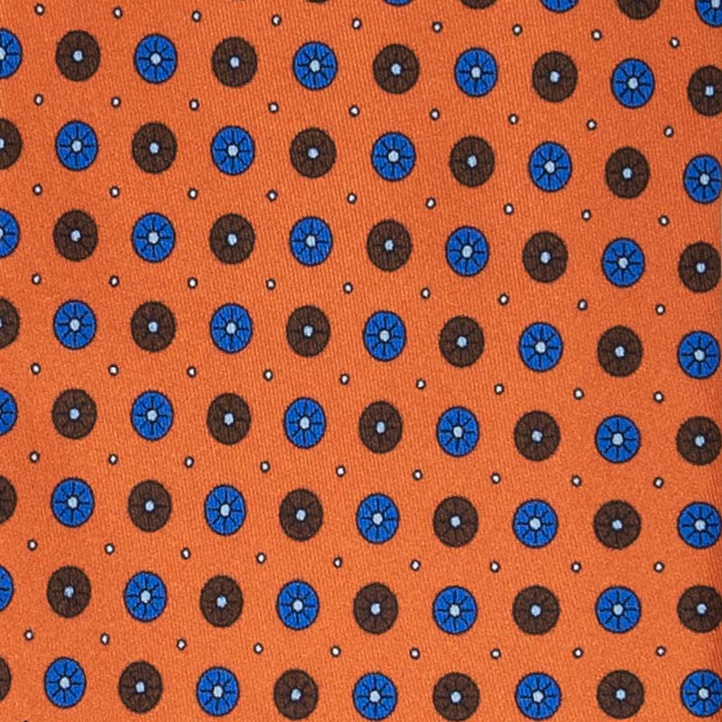 Orange With Brown and Blue Circles Silk Tie Sera Fine Silk