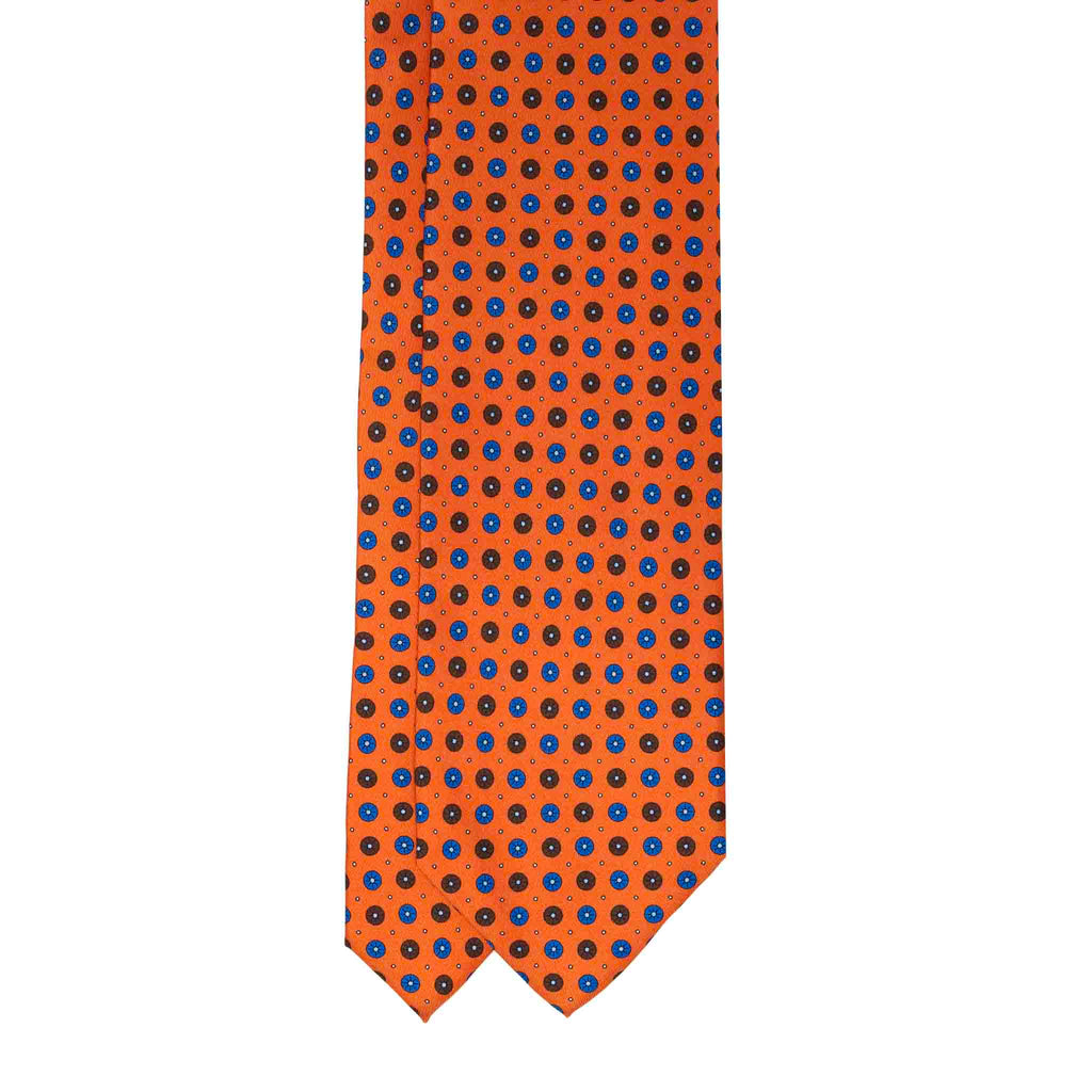 Orange With Brown and Blue Circles Silk Tie Sera Fine Silk