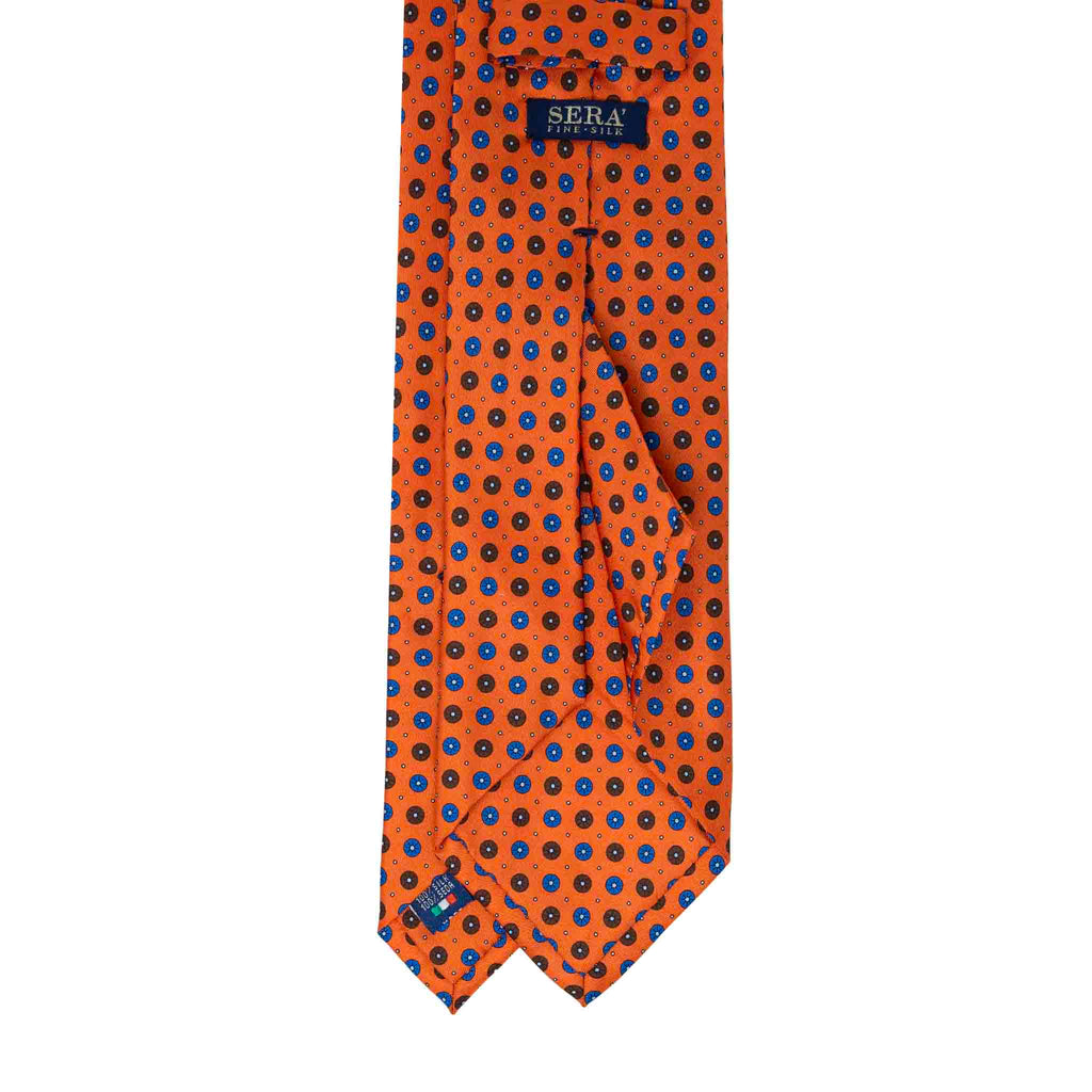 Orange With Brown and Blue Circles Silk Tie Sera Fine Silk