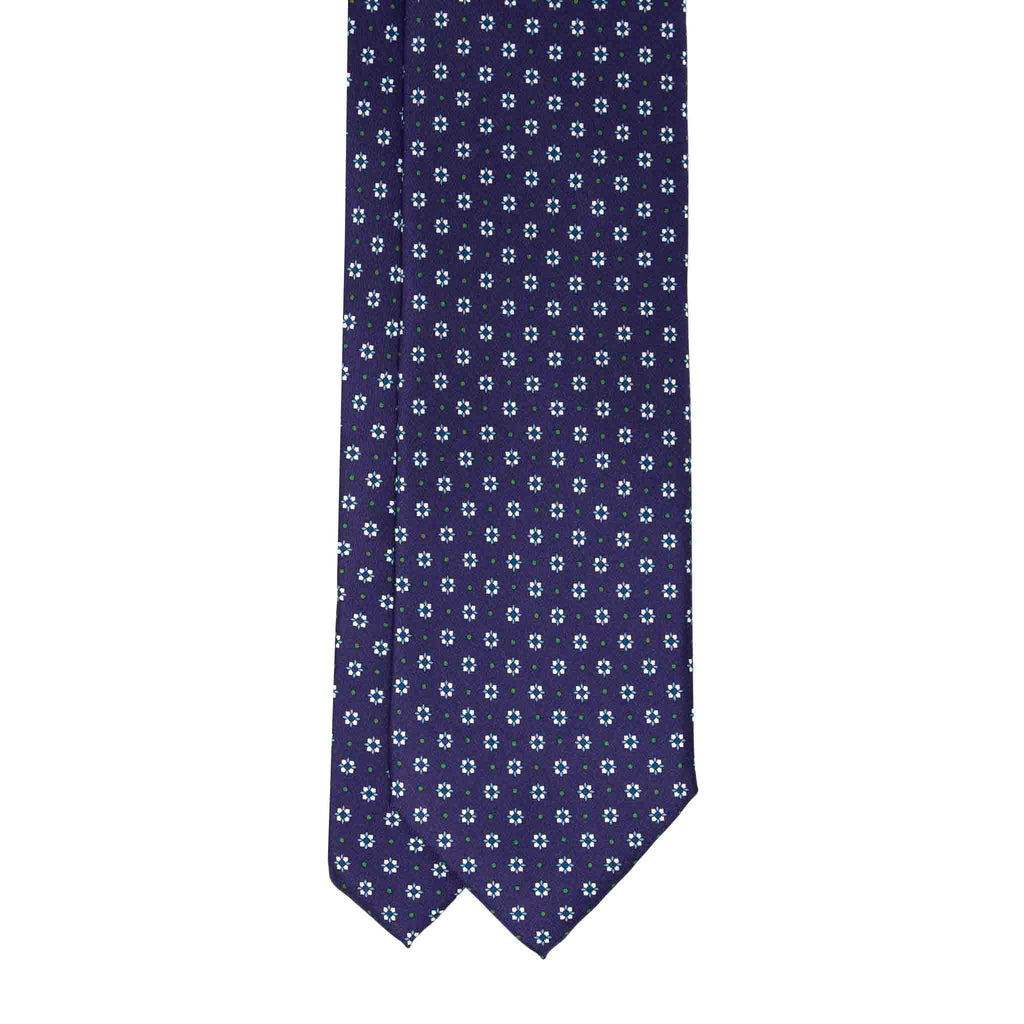 Purple With White Square Flowers Silk Tie Sera Fine Silk