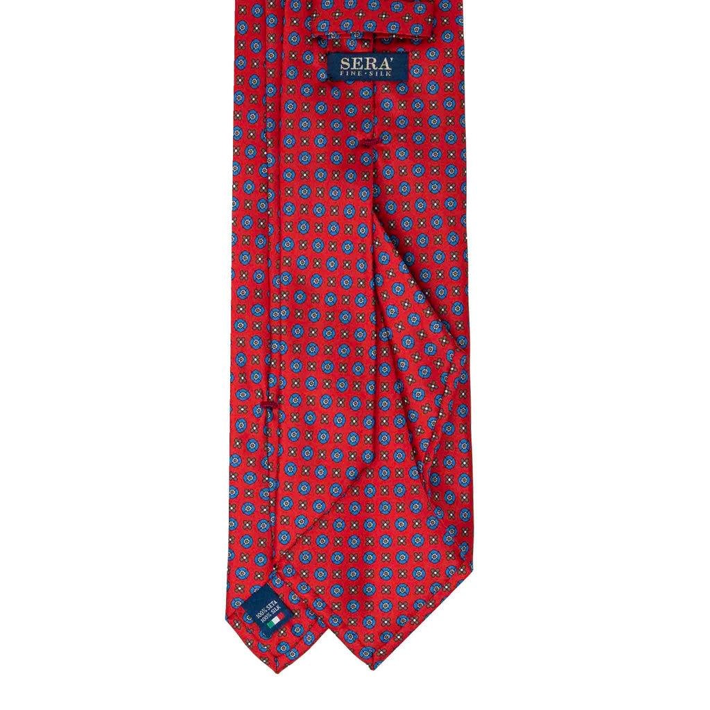 Red with Blue Flowers Pattern Silk Tie Serà Fine Silk