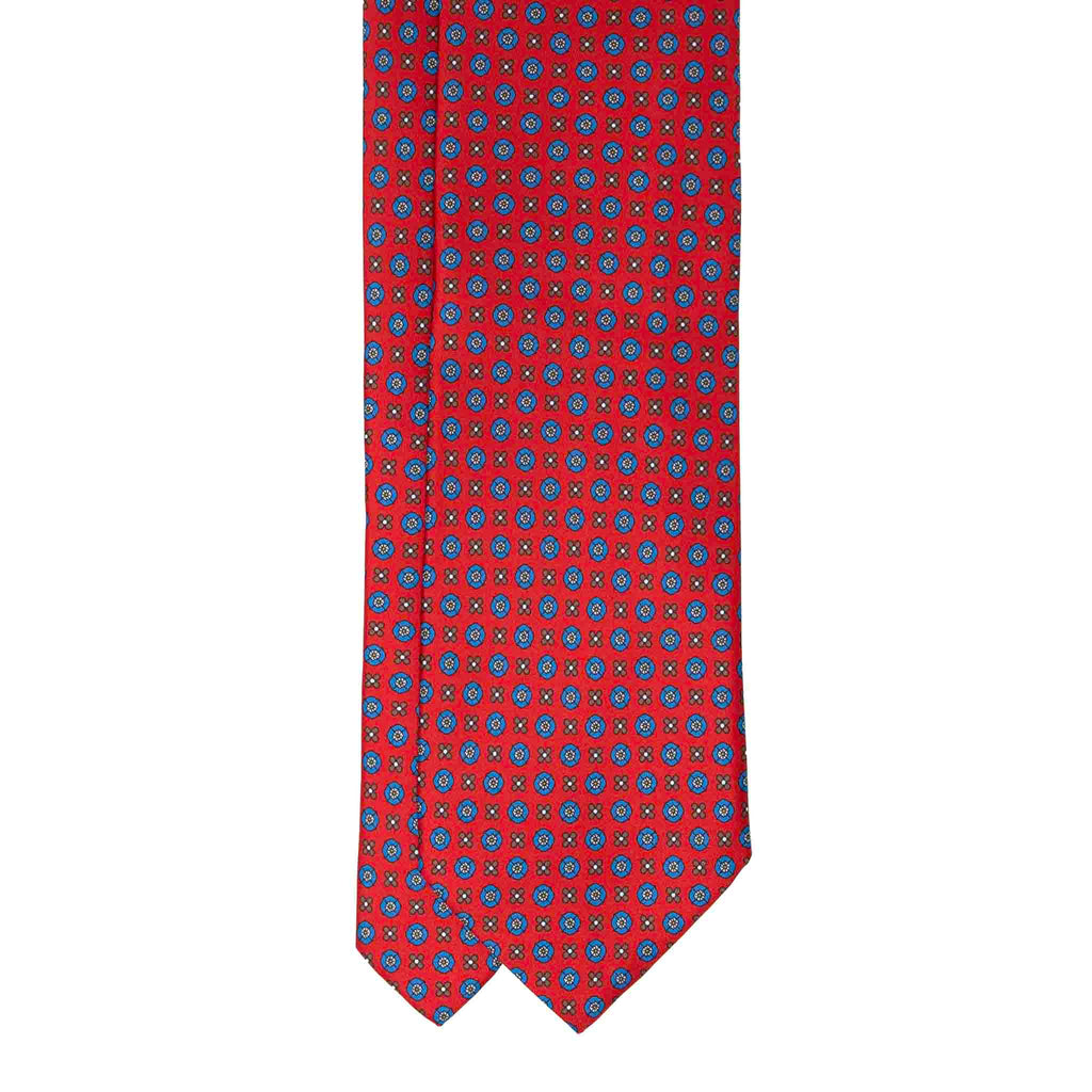 Red with Blue Flowers Pattern Silk Tie Serà Fine Silk