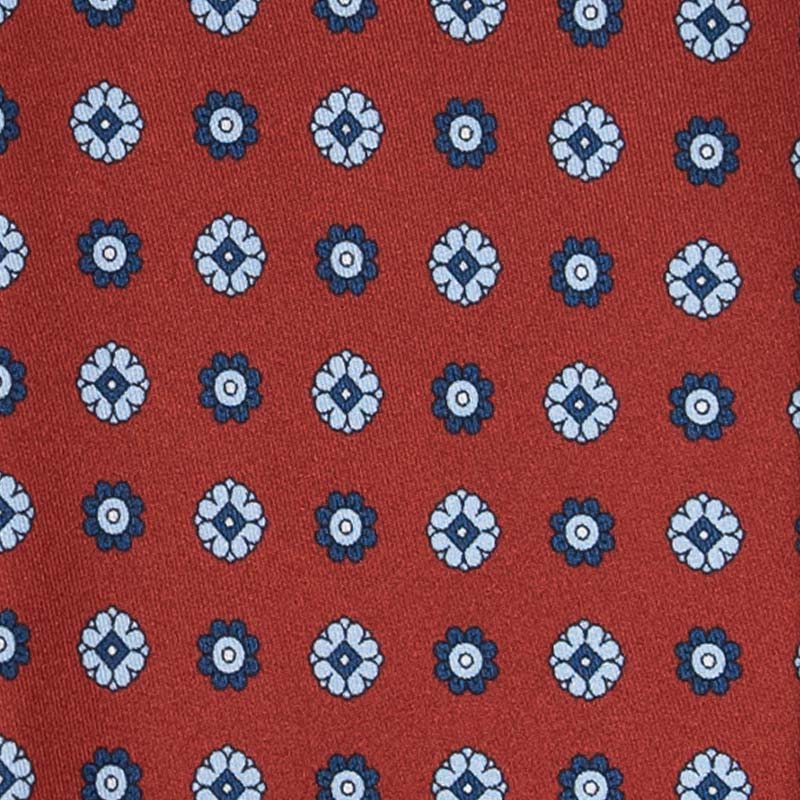 Red With Light And Dark Blue Flowers Silk Tie Sera Fine Silk