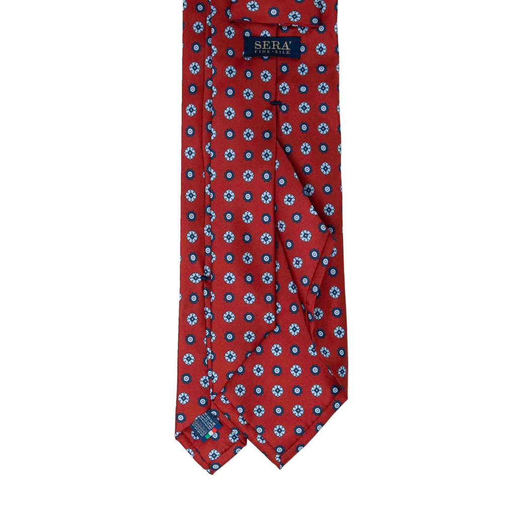 Red With Light And Dark Blue Flowers Silk Tie Sera Fine Silk