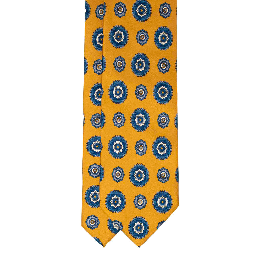 Yellow Silk Tie & Blue Ribbed Cotton Socks Set Serà Fine Silk