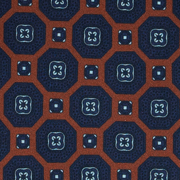 Orange with Dark Blue Medallions Silk Tie Serà Fine Silk