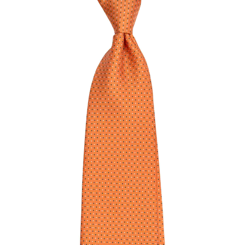 Orange Silk Tie with Micro Square Pattern Serà Fine Silk