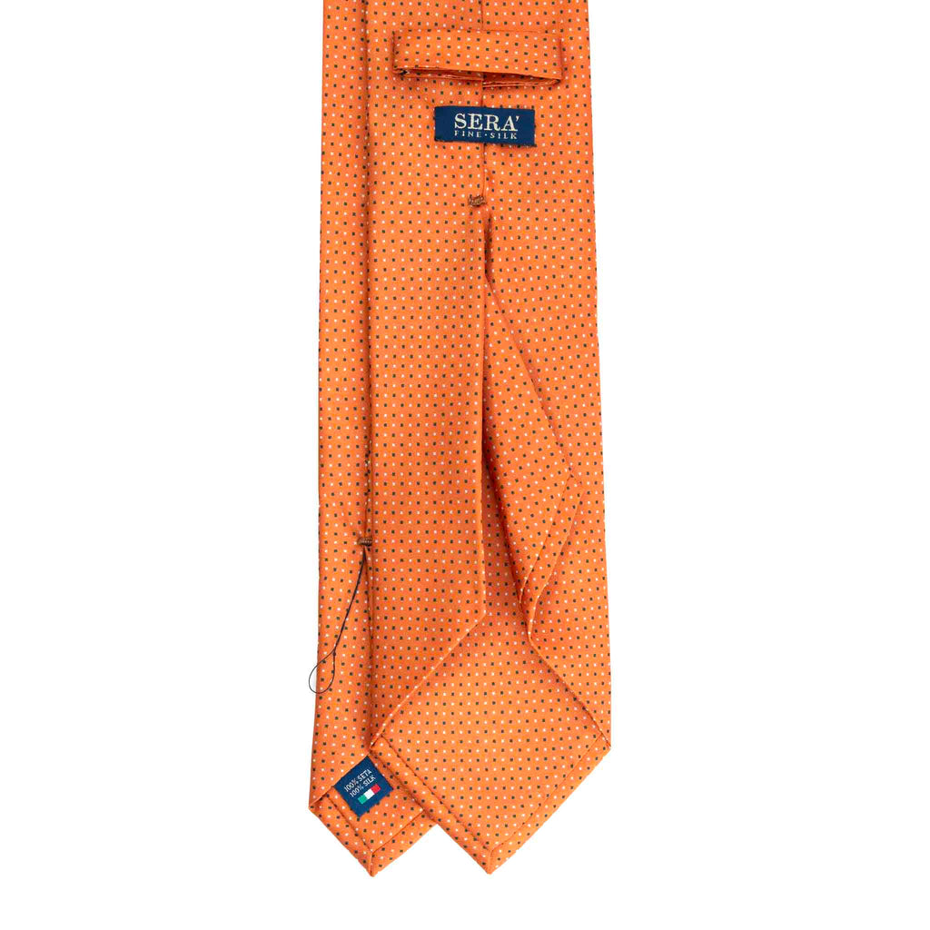 Orange Silk Tie with Micro Square Pattern Serà Fine Silk