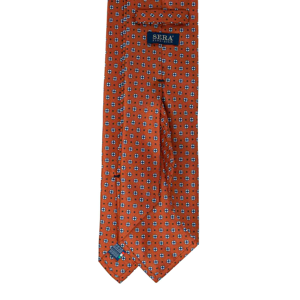 Orange with Small Square Flowers Silk Tie Serà Fine SilkOrange Tie & Licorice Barolo Pocket Square Set Serà Fine Silk