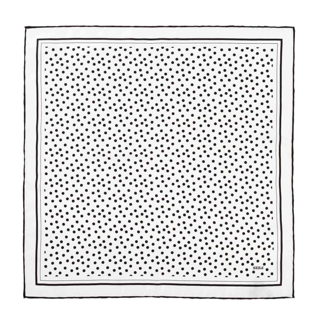 White with Black Dots Pocket Square Serà Fine Silk