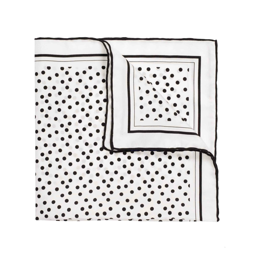 White with Black Dots Pocket Square Serà Fine Silk