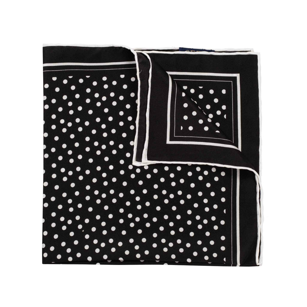 Black with White Dots Pocket Square Serà Fine Silk