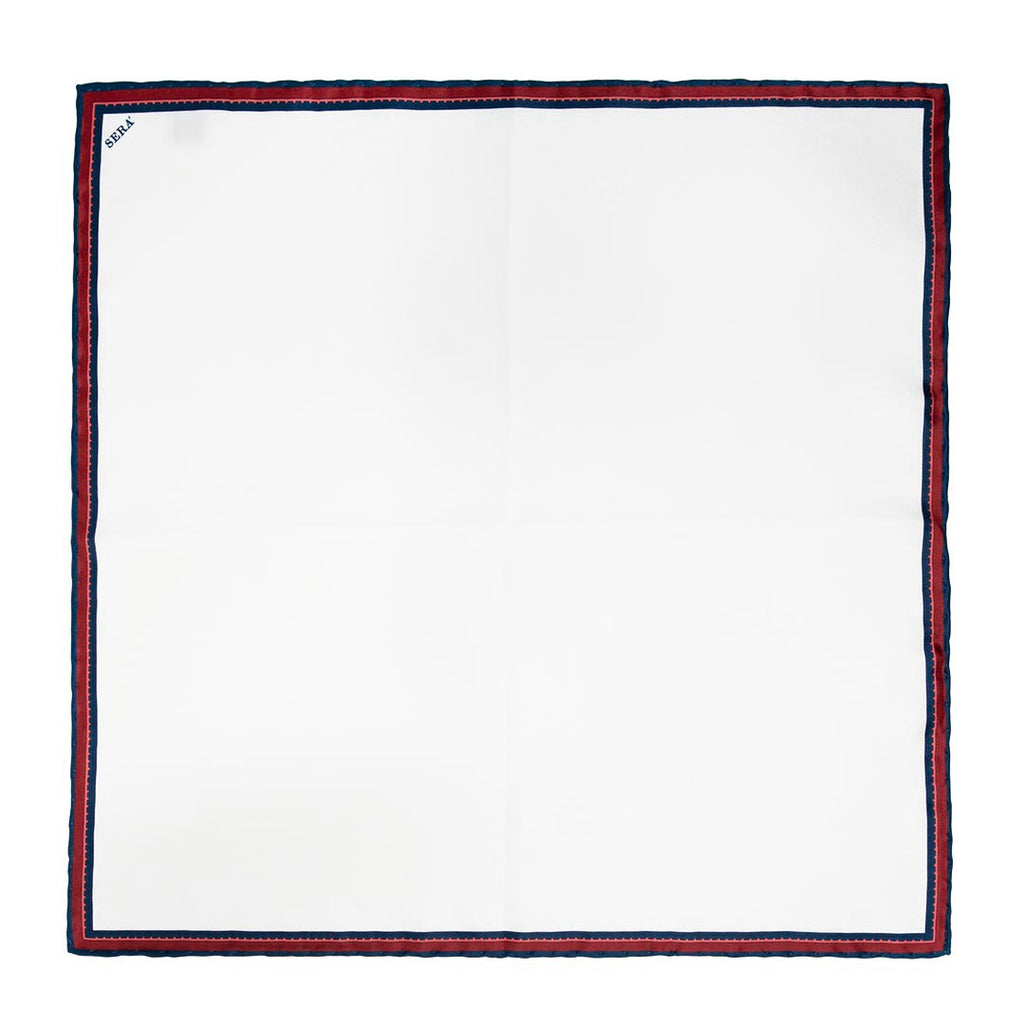 Navy/Burgundy Double Border Pocket Square Serà Fine Silk