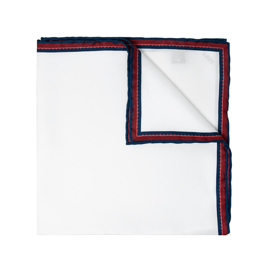 Navy/Burgundy Double Border Pocket Square Serà Fine Silk